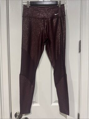 Nike Metallic Burgundy/Maroon High-Rise Leggings